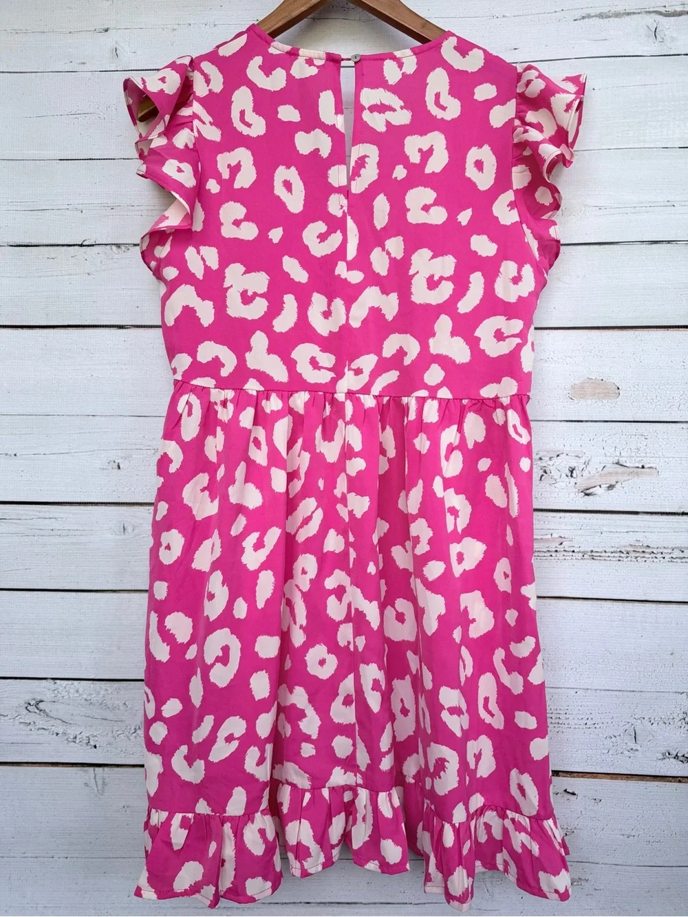 Jodifl Pink & White Leopard Print Ruffle Sleeve Babydoll Mini Dress - Small